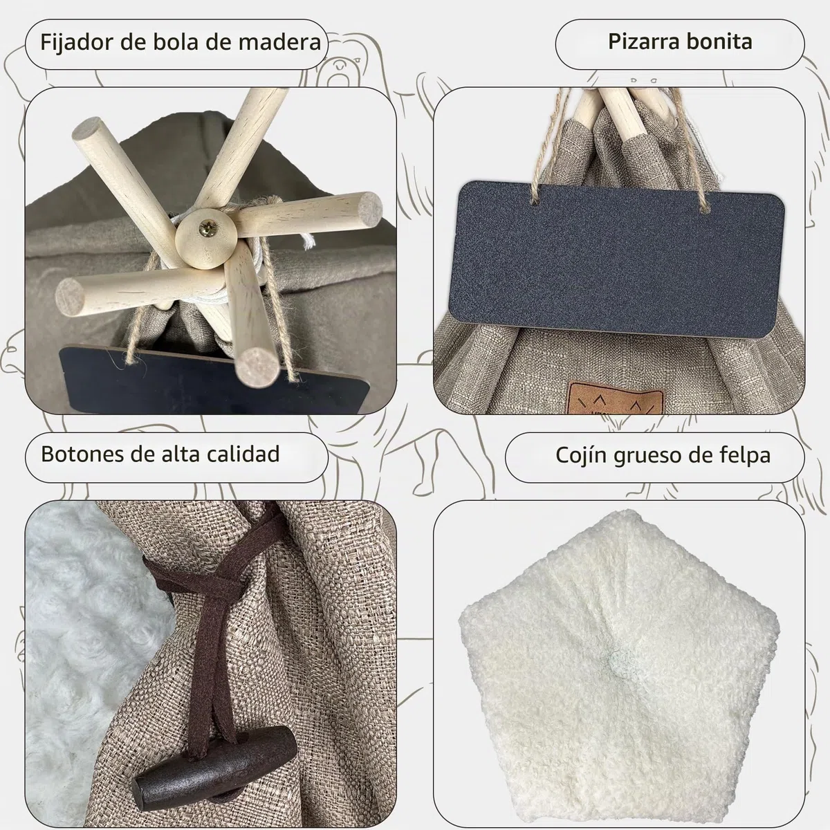 Tipi Tienda de campaña para mascotas, tienda de campaña para perros y gatos, con cojín de peluche, casas para gatos y perros, cueva para perros y mascotas, plegable, muebles de 50 x 50 x 60