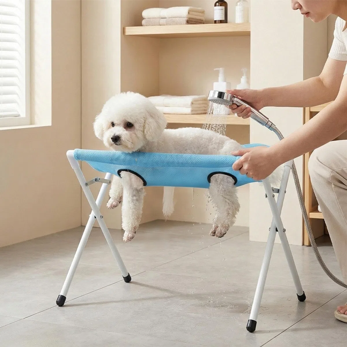 Mesa de Aseo para Perros en Casa A Prueba De Fugas Transpirable 8 Agujeros | Soporte de Aseo Relajante para Mascotas para Gatos y Cachorros Corte de Uñas Limpieza y Baño