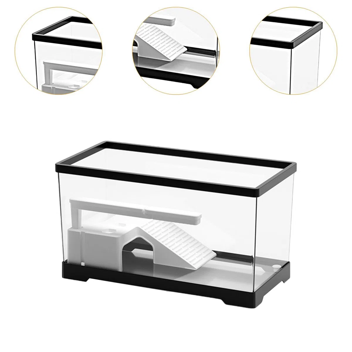 Tortuguera Acuario Hábitat Reptiles Terrario Anfibios Caja con Áreas Multifuncionales Filtro Lluvia Material PC Indicada para, Negro, Individual