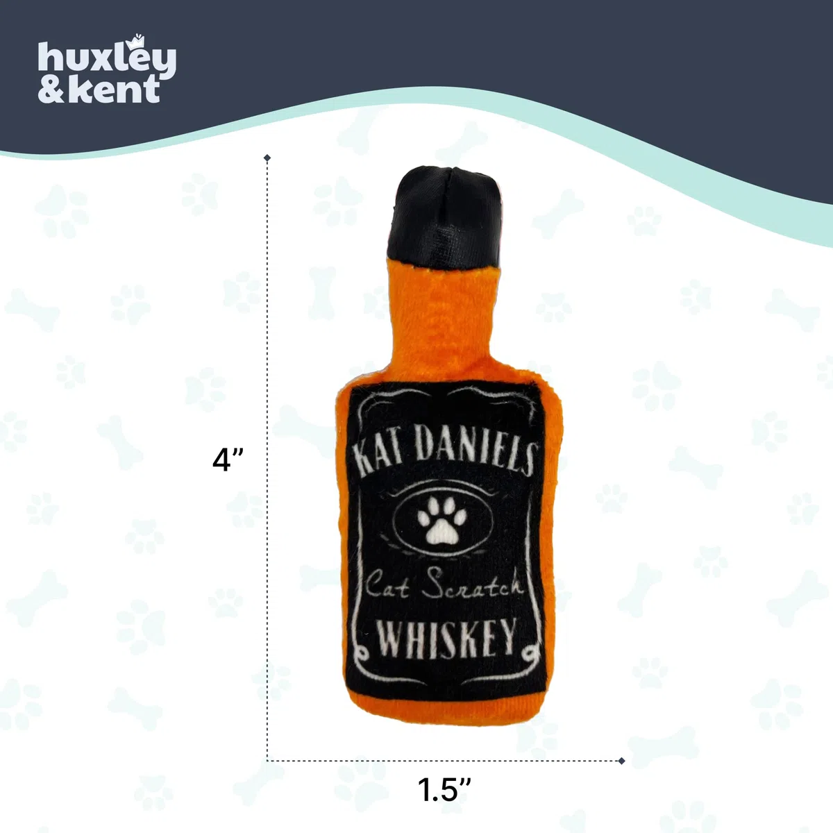Huxley & Kent Juguete para gatos | Whisky Kat Daniels | Juguete fuerte para gatos relleno de hierba gatera | Juguete de peluche suave con hierba gatera y arrugas | Kittybelles