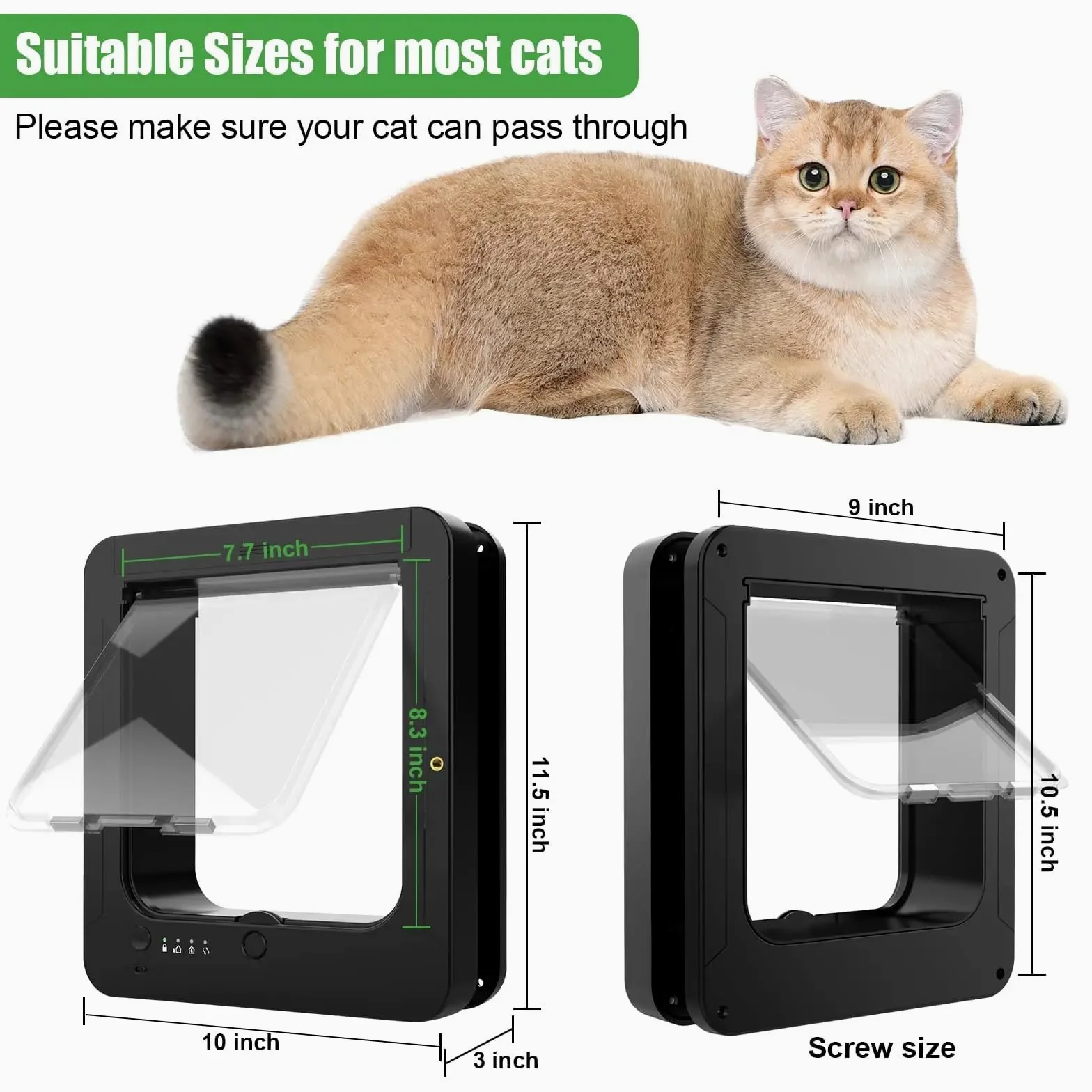 Smart Puerta electrónica automática para gatos con tecnología RFID de microchip, bloqueo de 4 vías, diseño resistente a la intemperie para un acceso seguro de mascotas en hogares