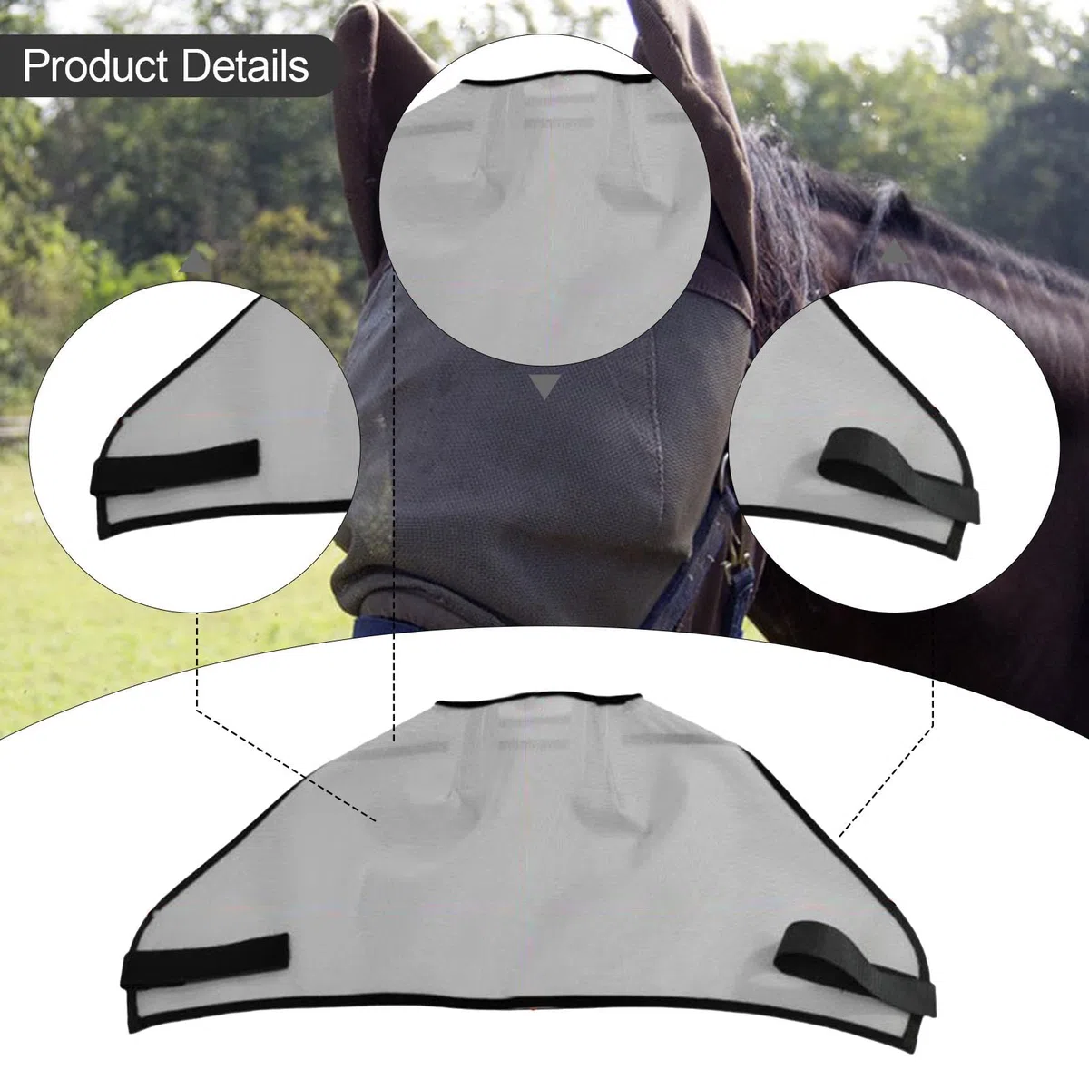 Máscara Antimoscas para Caballos, Protección Solar Facial, Malla PVC, Gris