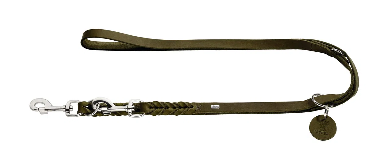 HUNTER Solid Education - Correa de Piel Trenzada para Perro (1,3 x 200 cm), Color Verde Oliva