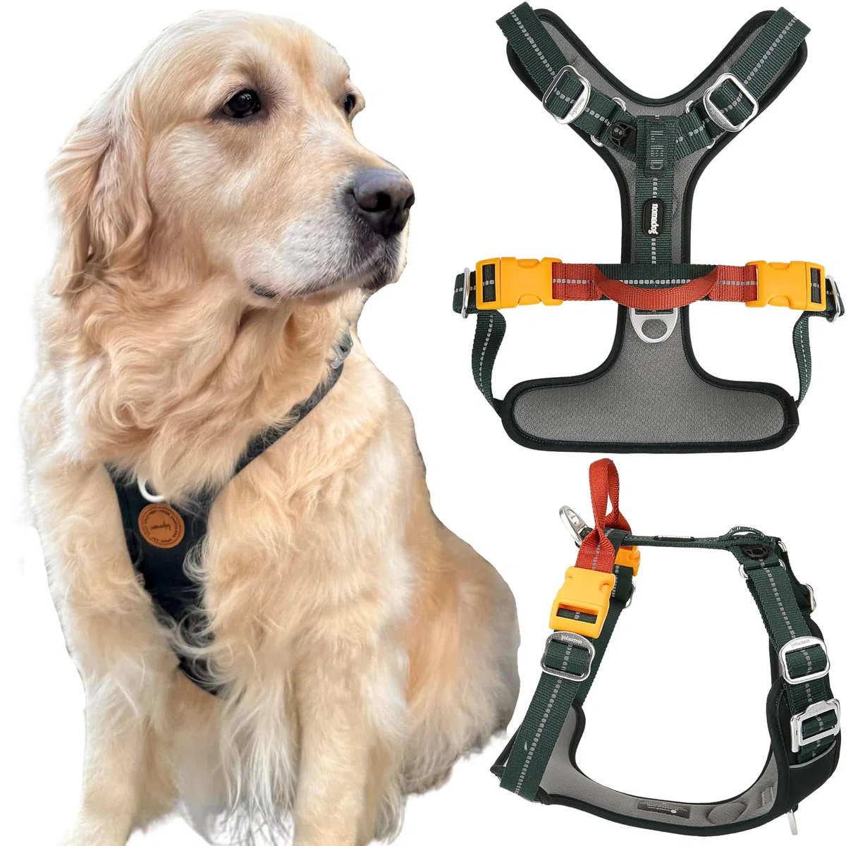 Nomadog Trailblazer Arnes Perro Grande Sin Tirones con Asa - Ajuste Óptimo, Reflectante 3M, Aluminio No Oxidante, Materiales Reciclados - Ideal para Perros Activos (L)