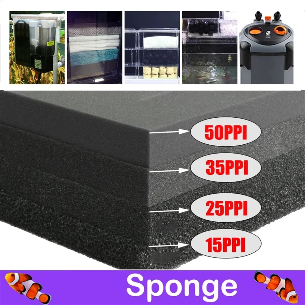 Accesorios for acuarios Filtro de algodón bioquímico Práctico Filtro de Esponja de Espuma for Estanque de Peces Negro Múltiples tamaños 15/25/35/50 PPI(50x25x3cm,50PPI)