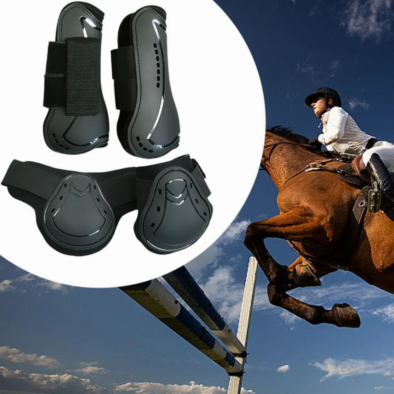 Oshhni 4 Piezas de Botas de tendón de Caballo, Equipo de protección, Botas de Caballo para Patas Delanteras y traseras para Montar, Deportes equinos, Saltos