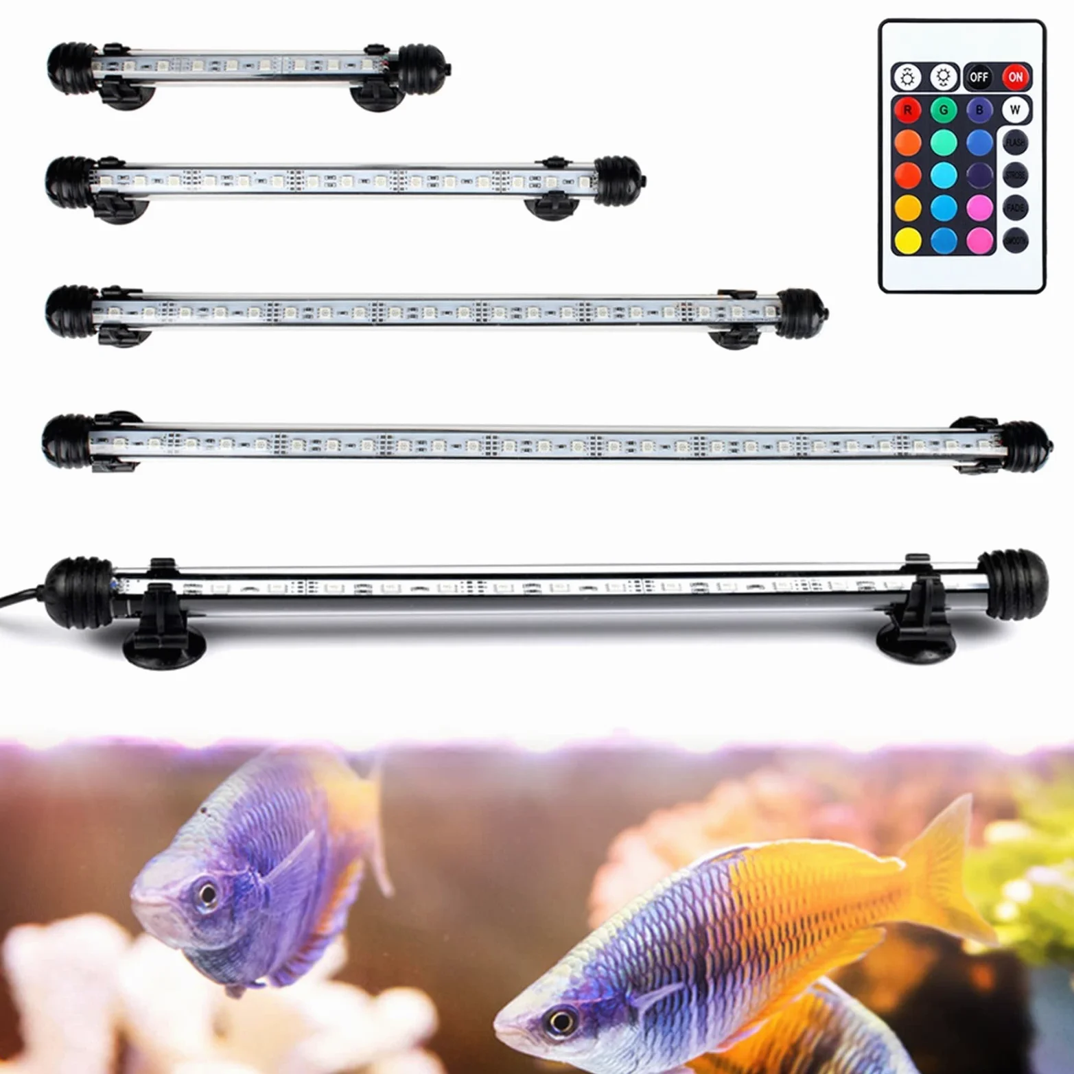 Luz para Piscina 1 8 cm 28 cm 38cm 48cm RGB Remoto DIRIGIÓ Tanque de pescado ligero acuario IP68 Impermeable 5050 SMD LED Luz de barra lámpara acuática sumergible Luces Sumergibles ( Color : 28CM US P