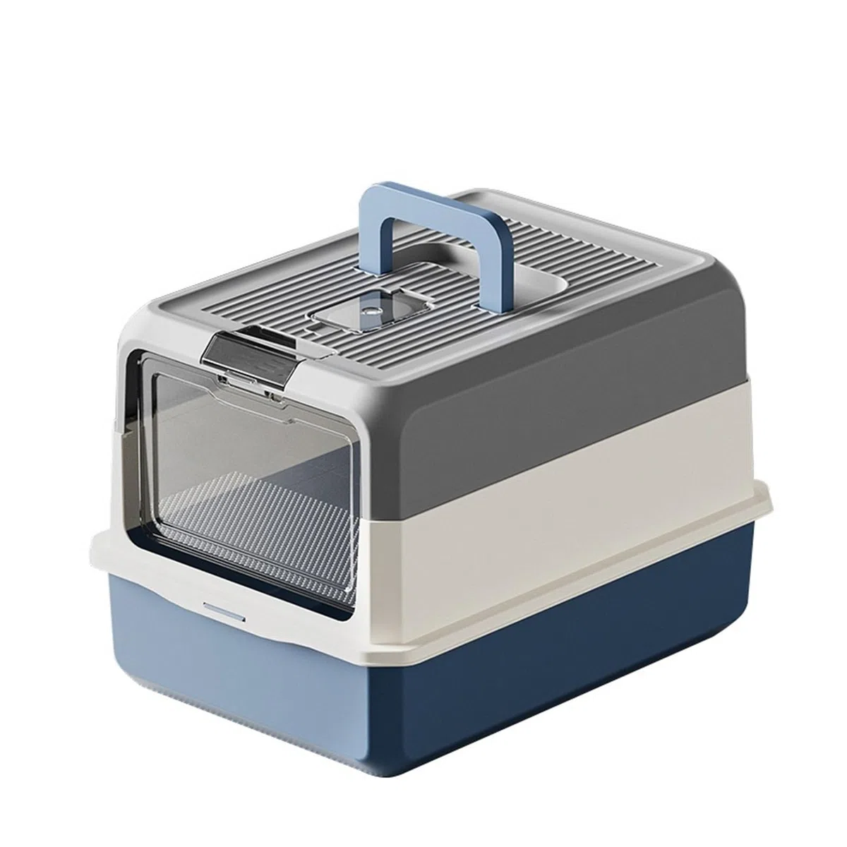 Caja de Arena for Gatos Cerrada Grande, Bandeja de Arena antisalpicaduras extraíble con Cuchara for Mascotas, fácil de Limpiar(BLU)
