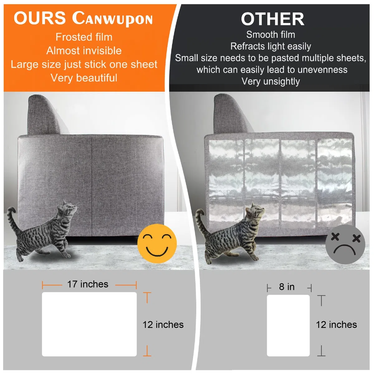 Paquete de 20 protectores de sofá para muebles de gato, tamaño grande de 17 x 12 pulgadas, cinta protectora contra arañazos de garras de gatos, funda protectora de esquina de silla para evitar