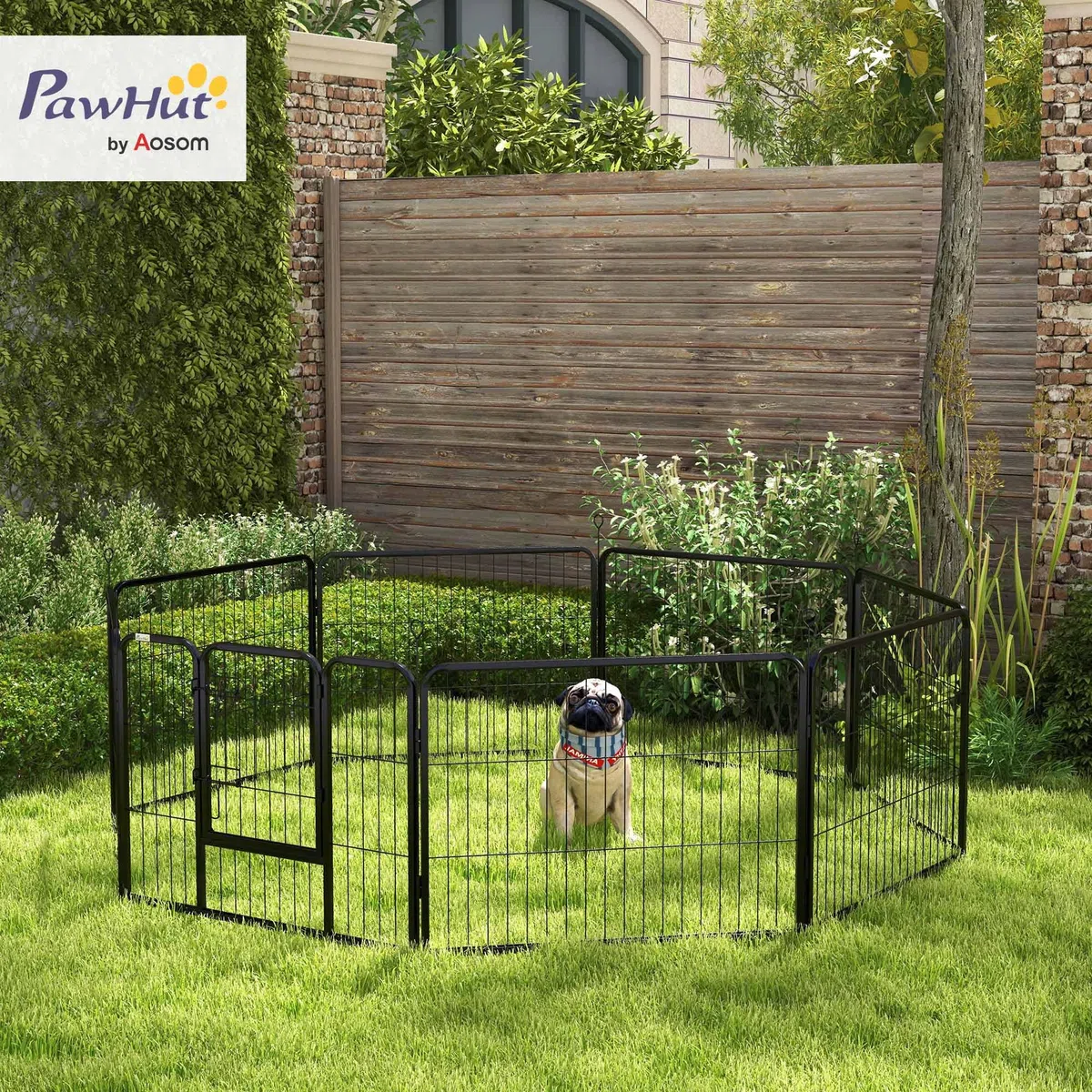 PawHut Luxe - Parque Modular de Acero epoxi con Puerta con Cerradura para Perros, Conejos, roedores, Animales pequeños, Interior y Exterior, 80 x 60 cm, Color Negro