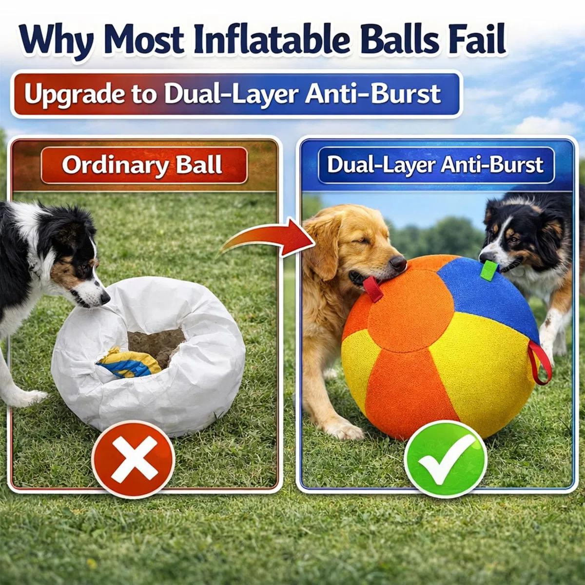 Herding Balls for Dogs, Calming Jumbo Ball for Dogs, 10 18 22 Inch Giant Inflatable Dog Ball with Reinforced Handles Cover & Pump, Durable Tear Resistant Toy for Training Exercise Play (45 cm/17.72in)