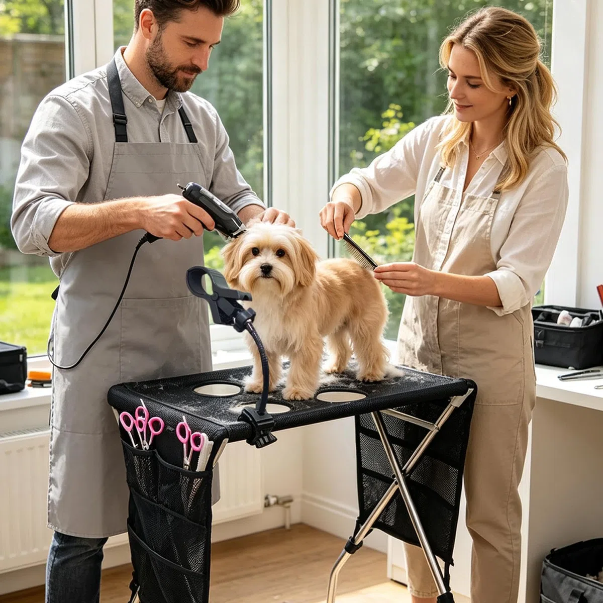 Mesa Peluquería Canina Soporte Baño Plegable Malla Transpirable Secado