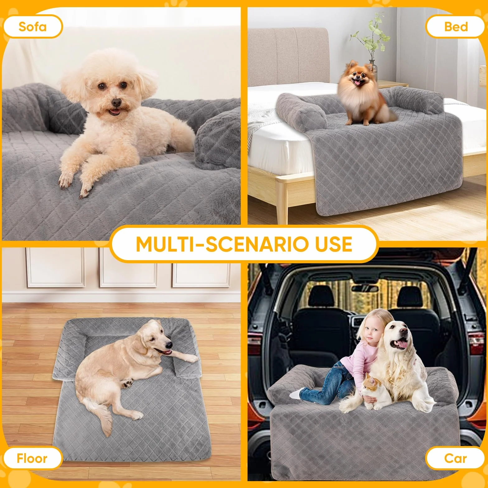 PAWBOSE Cama para perro para sofá, 100x88cm Cama grande para perros Manta grande para sofá, Protector de sofá lavable y antideslizante, Funda para perros para perros pequeños, medianos y grandes, Gris