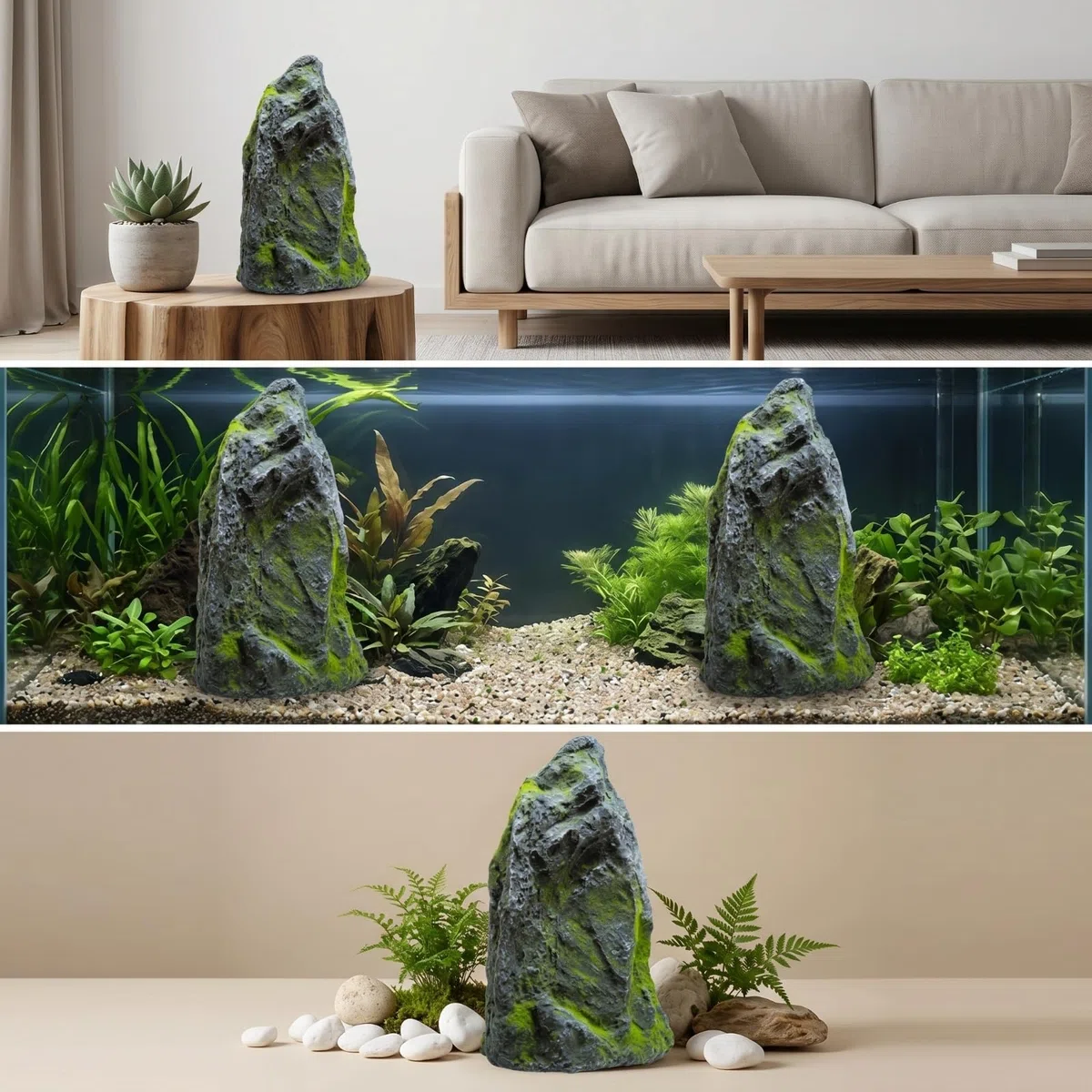 Perfeclan Escultura de Roca Simulada Roca Artificial Adorno Paisajístico Pieza para Acuario Elemento para Escenografía Relieve, Belleza Escondida En La Montaña Espiritual