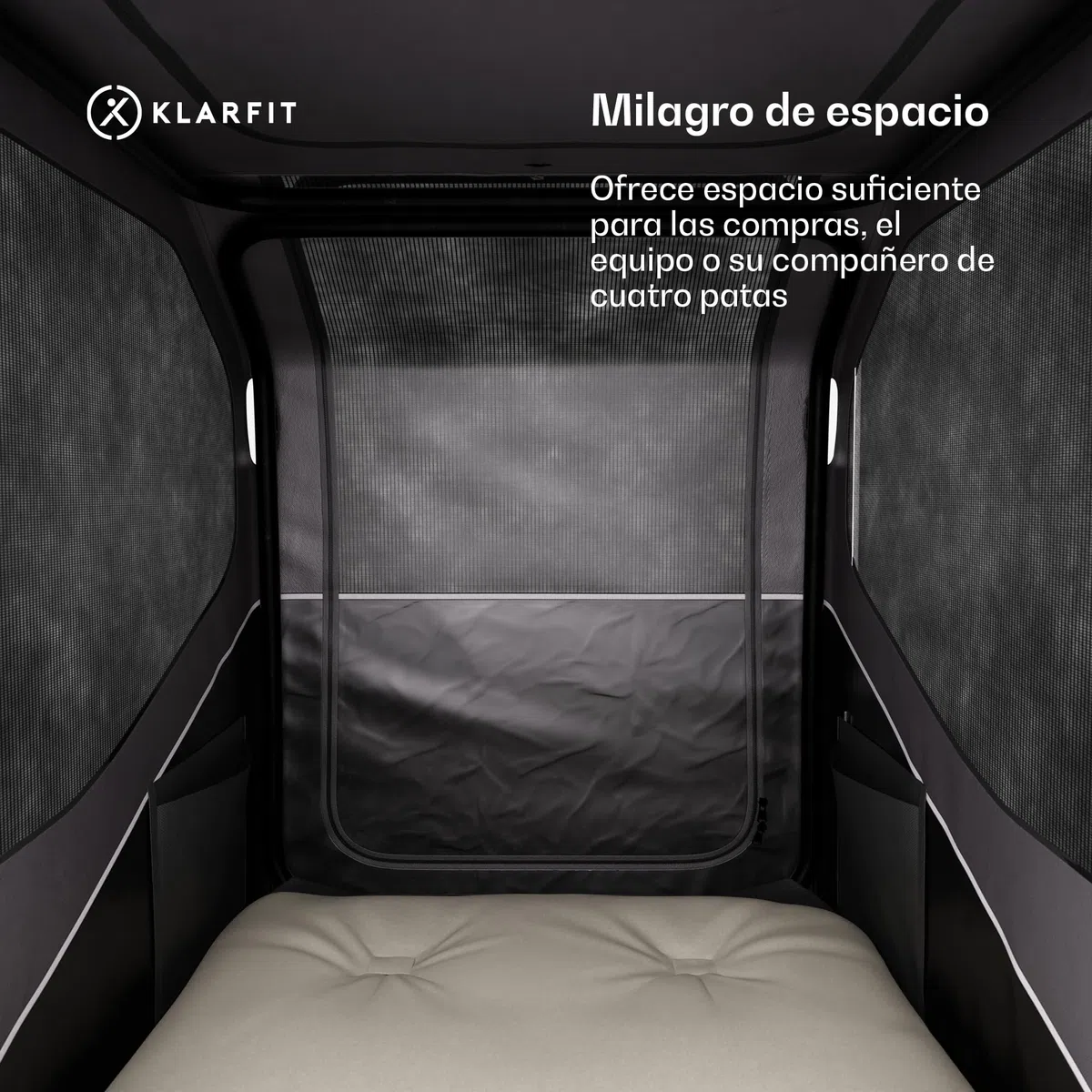 Klarfit Goldie Cochecito Remolque Bicicleta Perros, onvertible en Silla de Paseo, 324L Volumen, Impermeable, Frenos y reflectores Integrados, Carga máxima 40kg, Negro