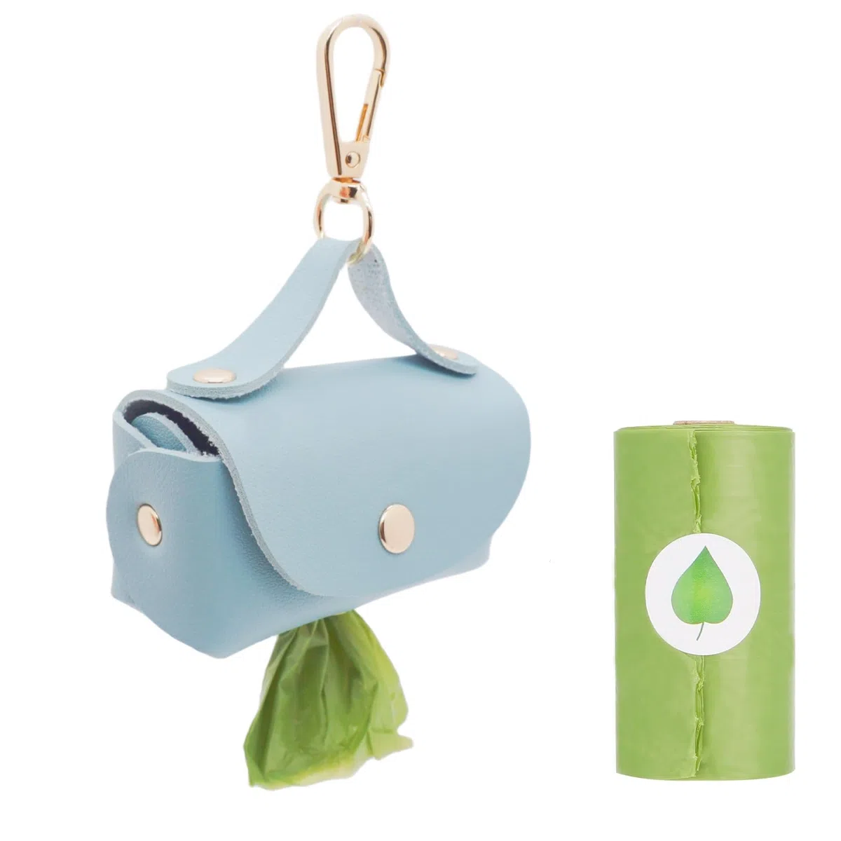 Dispensador de bolsas de cuero para excrementos de perro, portátil y reutilizable, soporte para bolsas de excremento de perro, para caminar, al aire libre, viajes (azul)