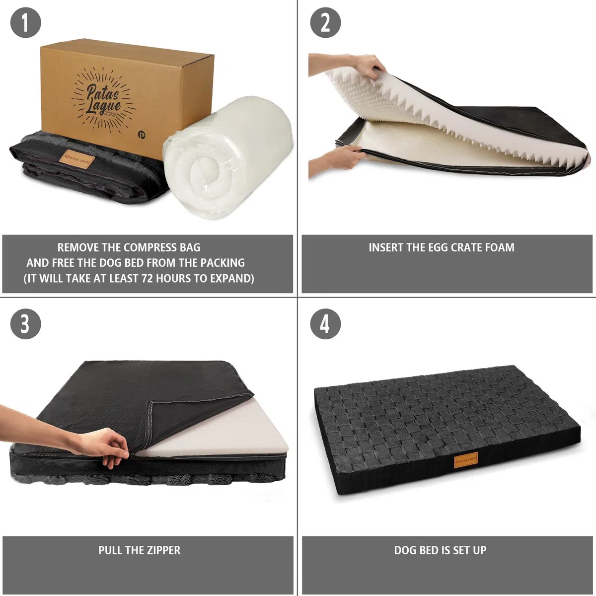 Patas Lague Cama ortopédica para perros grandes, impermeable, suave, cálida, cómoda, de espuma, tamaño mediano, con funda extraíble lavable y parte inferior antideslizante, 36 x 24 pulgadas, color