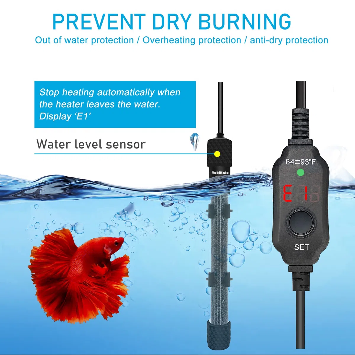 YukiHalu Pequeño calentador sumergible para acuario, mini calentador ajustable de 25 W, 50 W, 100 W, 200 W, 300 W, con controlador de temperatura externo, pantalla LED, utilizado para 5/10/20/40/60