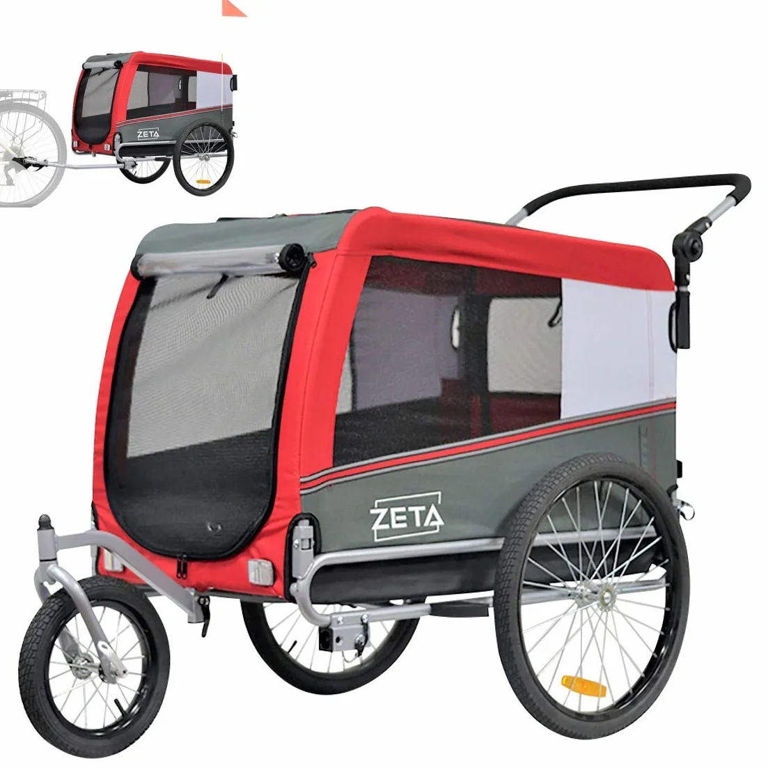 PAPILIOSHOP Zeta - Remolque para bicicleta, cochecito de transporte para perros y animales (rojo, L)