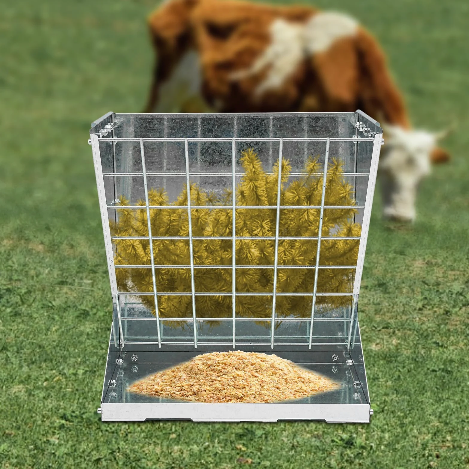 Comedero para caballos para heno con gancho ajustable, comedero para ovejas en granjas de ganado en interiores y exteriores, hasta 30 kg (plata)