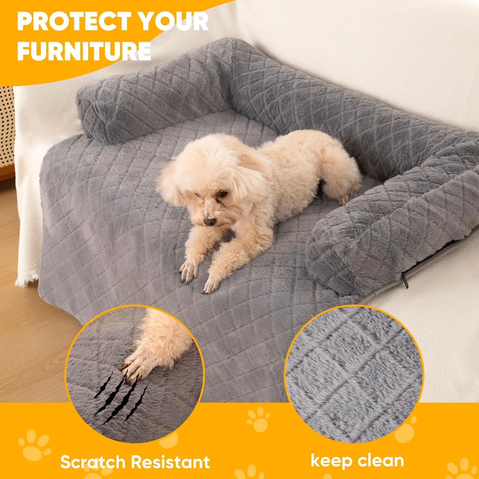 PAWBOSE Cama para perro para sofá, 100x88cm Cama grande para perros Manta grande para sofá, Protector de sofá lavable y antideslizante, Funda para perros para perros pequeños, medianos y grandes, Gris