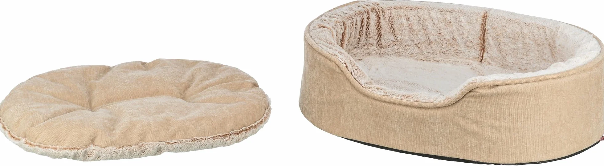 Trixie Cama para Perros Vital Lino Soft, Ovalada, cojín ortopédico para Perros en Beige/Crema, 60 × 45 cm – Acogedora Cesta para Perros con Espuma viscoelástica para Efecto Memoria – 374065