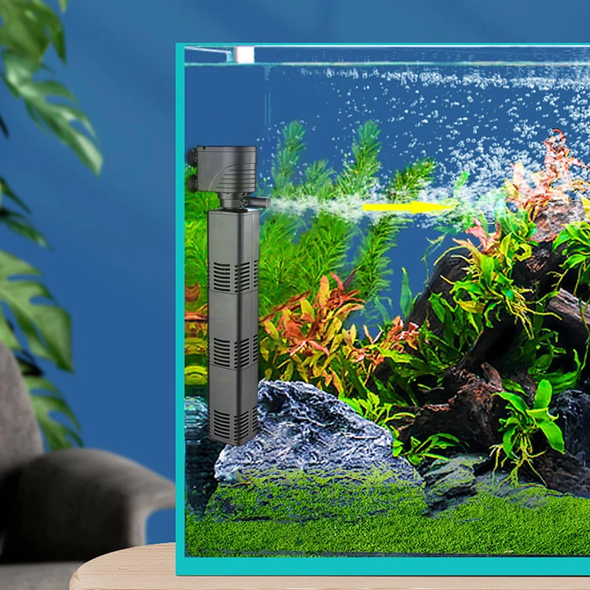 Filtro interior de acuario, bomba de filtro para peceras pequeñas, sistema de ventilación silencioso, compacto y fácil de montar, 3 en 1 con purificación de agua, oxigenación y ondulación suave