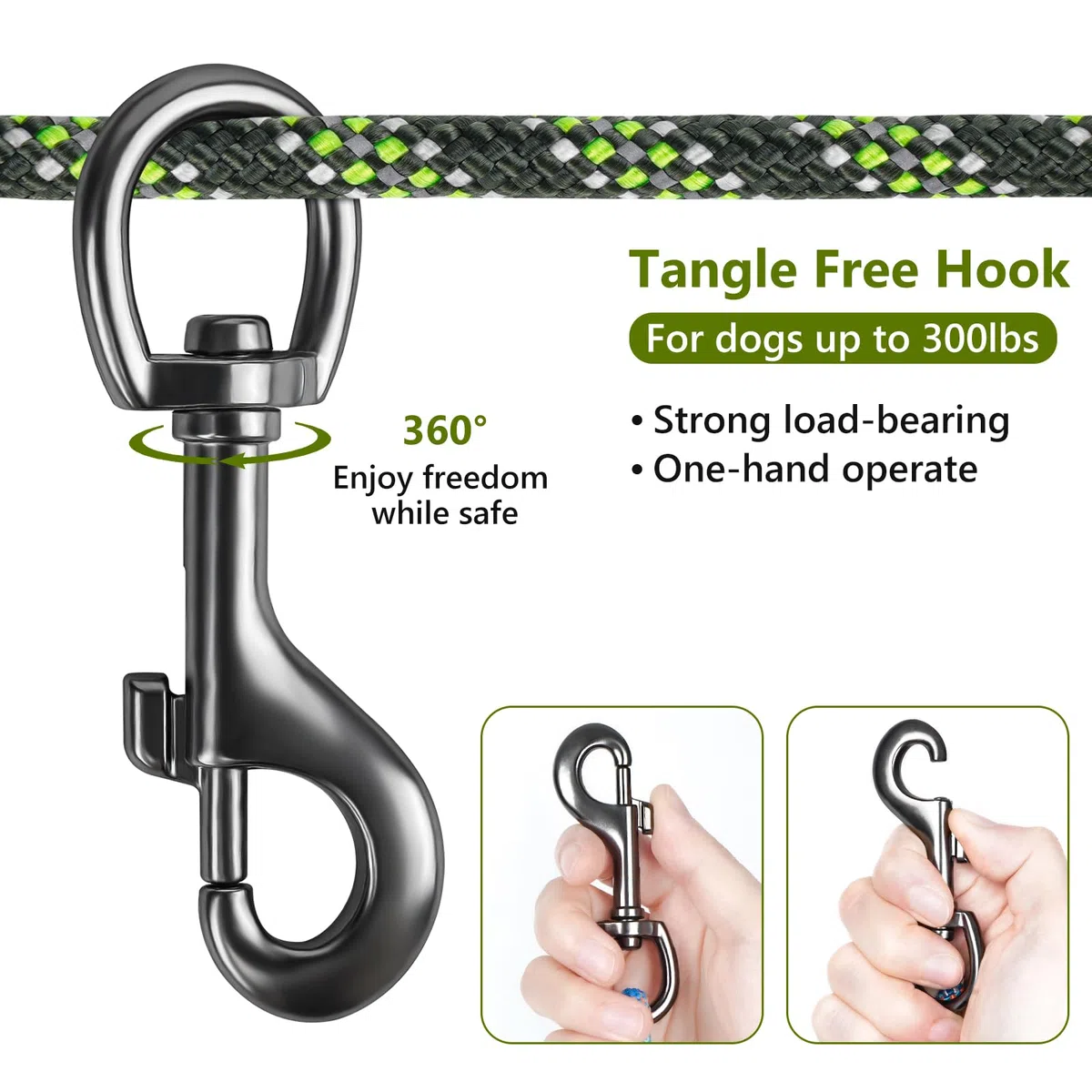 Tresbro Cuerda de cable de amarre para perros de hasta 300 libras, verde militar, 75 pies
