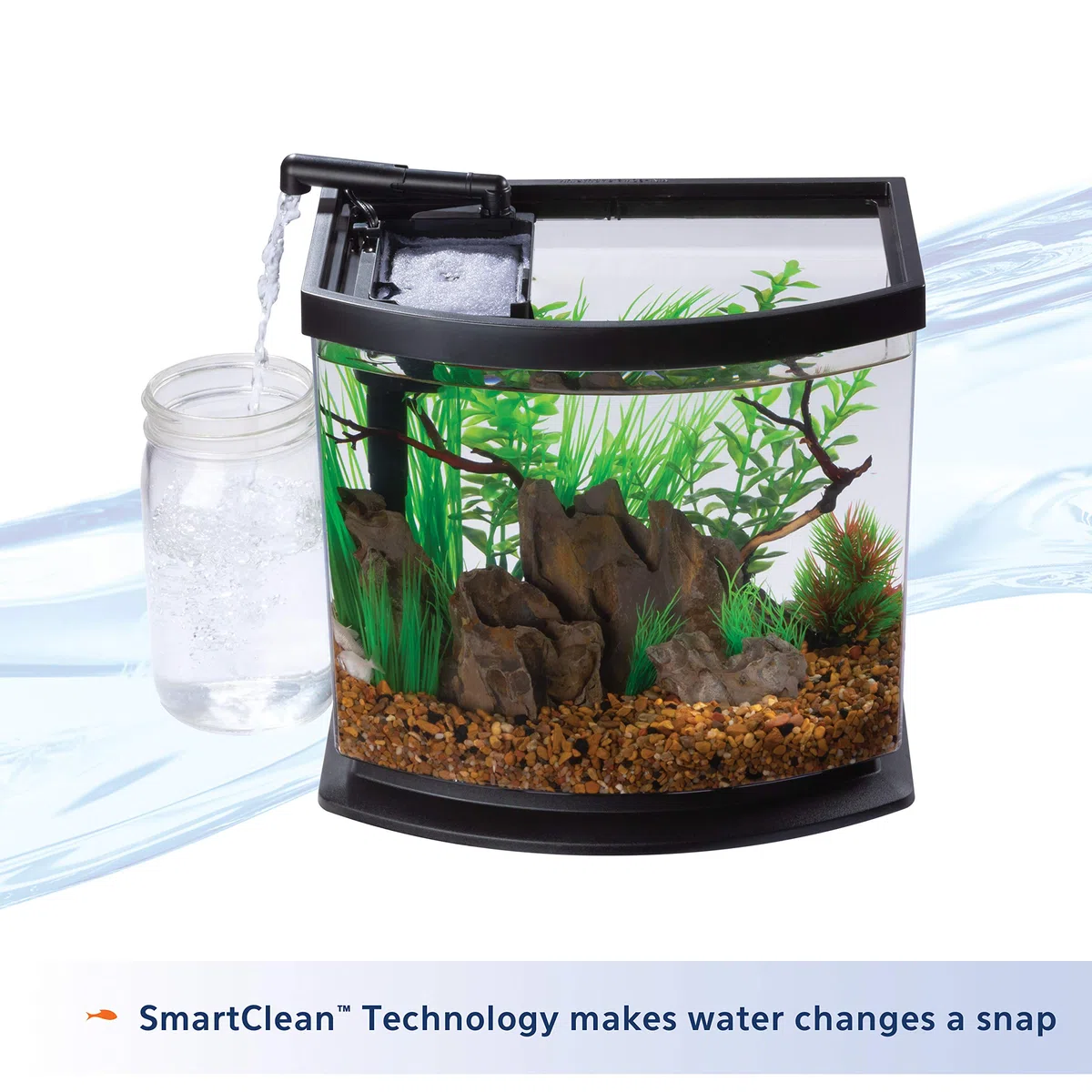 Aqueon Kit de Acuario LED MiniBow con tecnología SmartClean, Negro, 2.5 galones