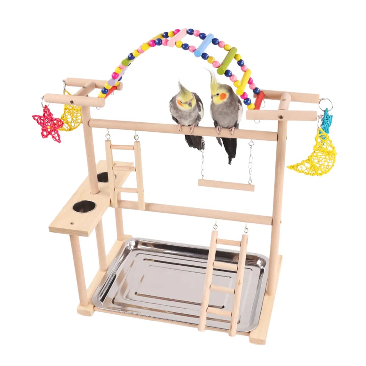 Parrots Bird Gym - Juego de soporte de madera para periquitos, periquitos, periquitos, juguete para pájaros pequeños