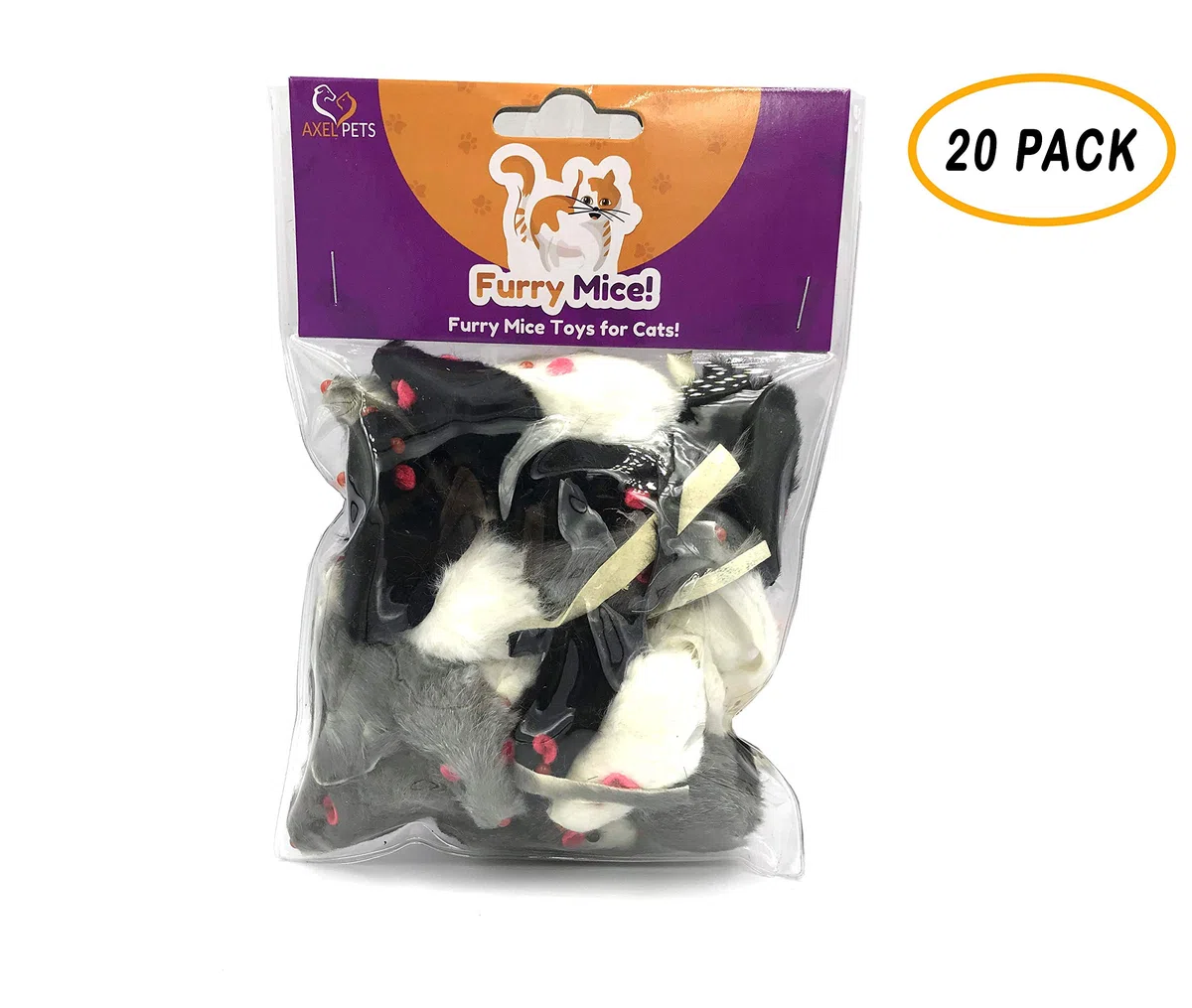20 Furry Mice with Catnip and Rattle Sound Made of Real Rabbit Fur Interactive Catch Play Mouse Toy for Cat, Pack of 20 Mice