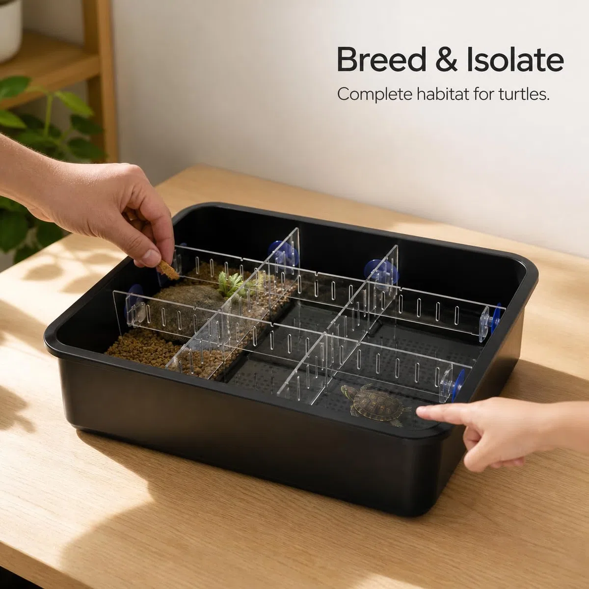 Tanque Reptiles, Caja Cría, Bandeja Negra Doble + 9 Rejillas