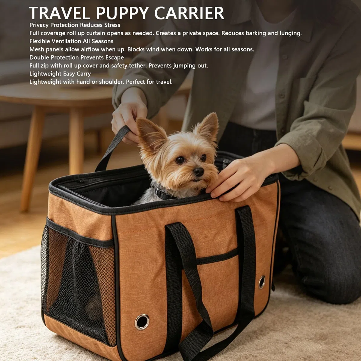 banapoy Transportín para Mascotas con Lados Suaves, Cortina Enrollable de Privacidad, Bolsa de Viaje para Perros, Bolsa de Viaje para Gatos con Paneles de Malla Transpirable y Correa de Seguridad (L
