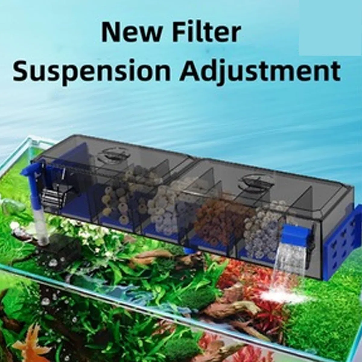 Filtro de Acuario Multicapa, Filtro de oxigenación de Cascada Colgante de filtrado Progresivo para pecera de 130L