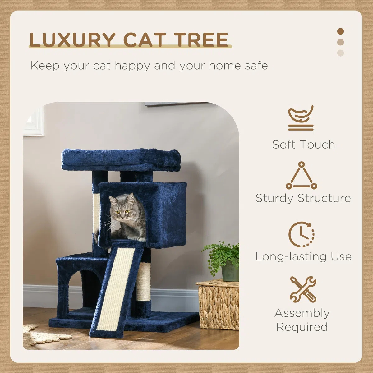 PawHut Árbol para Gatos de 83 cm para Interiores, Torre rascadora para Gatos, Color Azul Marino