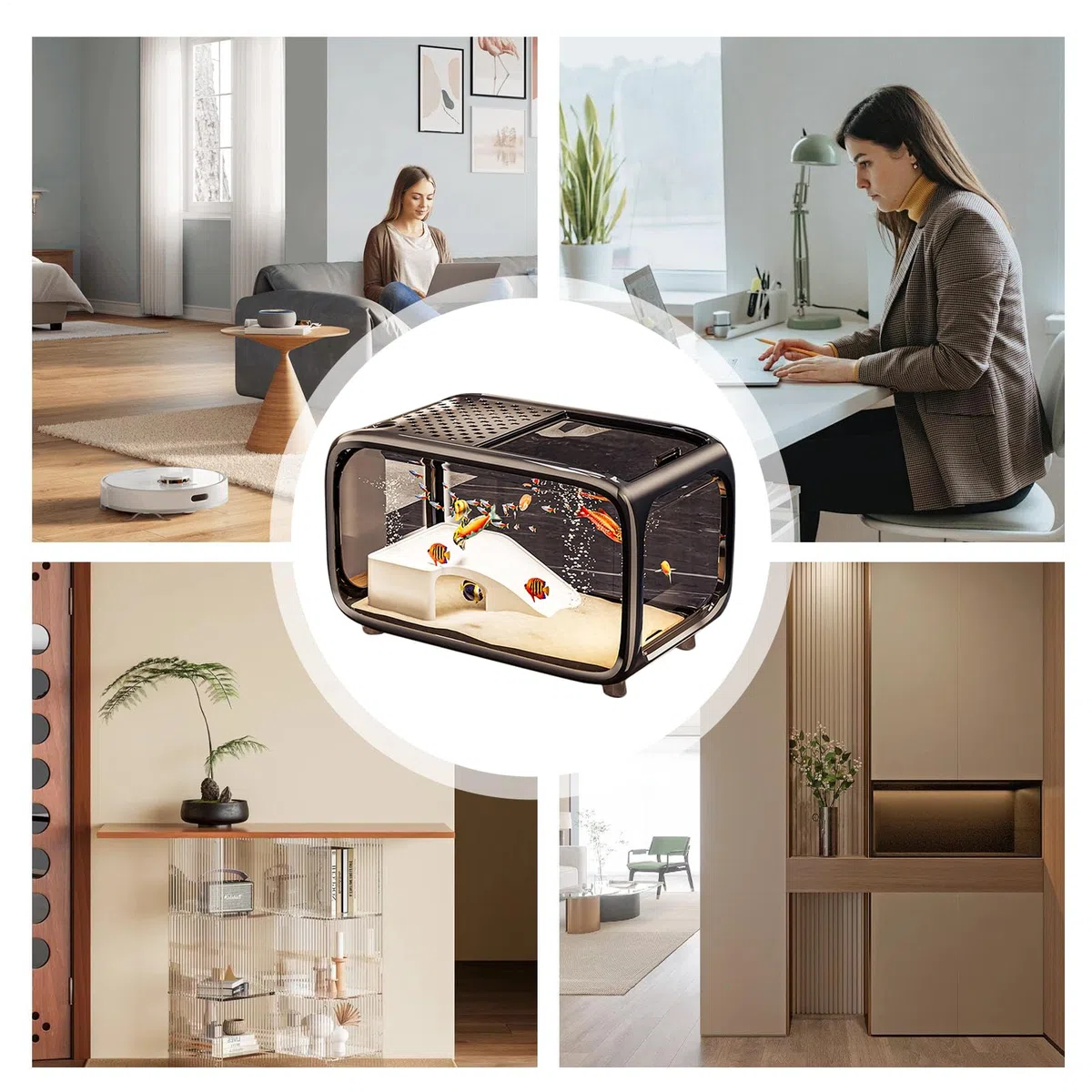 Acuario Pecera De Escritorio Para Tortugas Con Decoración De Escala | Recipiente De Paisaje Acrílico Transparente Con Orificio Para Alimentación Para Animales Acuáticos Como Betta