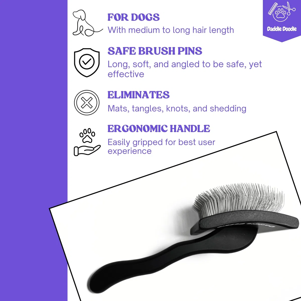 Dog Slicker Brush - Cepillo de aseo para perros especialmente diseñado para todas las mezclas de caniches y garabatos, pelusa, estilo, desenredar y demat, diseño de mango ergonómico,