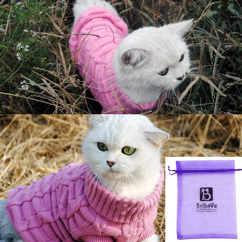 Suéter para Mascotas Bro'BearCable Knit Turtleneck para Perros y Gatos pequeños (Rosa, L)