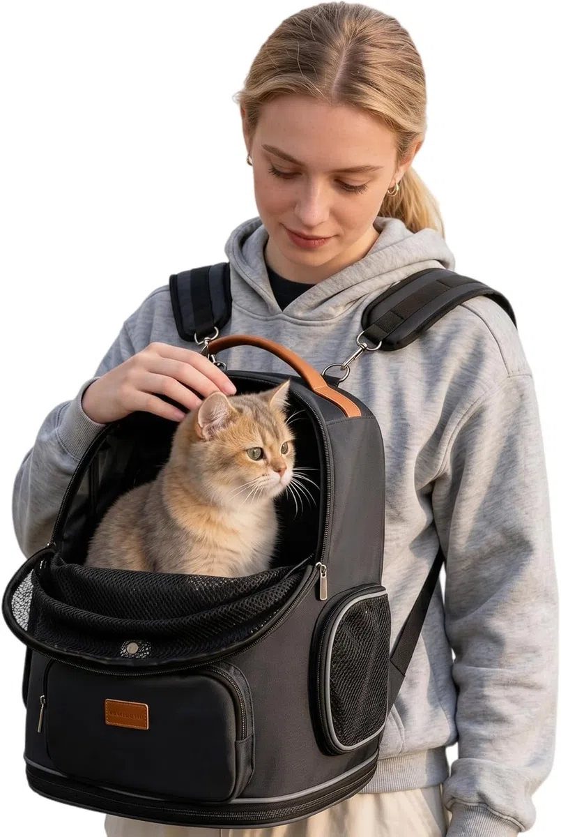 Morpilot Transportín para gatos extensible — con relleno de felpa extraíble; mochila portátil para perros, homologada por las compañías aéreas, ideal para acampadas y actividades al aire libre. Gris L