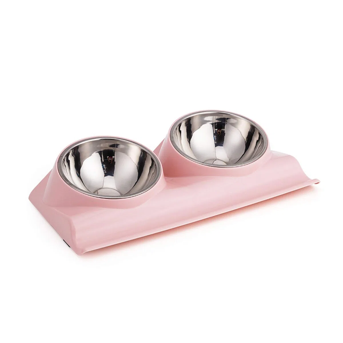 Comedero Doble for Mascotas con Base elevada, Antideslizante, Inclinado a 15 Grados, for Comida y Agua, Color Rosa