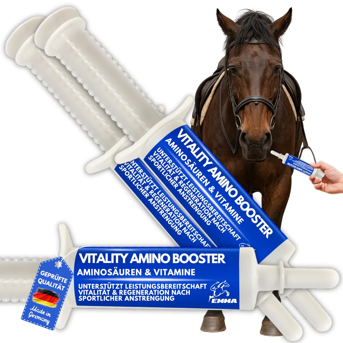 Pasta vitamínica para Caballos Aminoácidos Caballo Amino Vitamina E Levadura de Cerveza Energía Alimento reconstituyente para músculos doloridos Regeneración Rendimiento Muscular Musculación 3 * 30ml