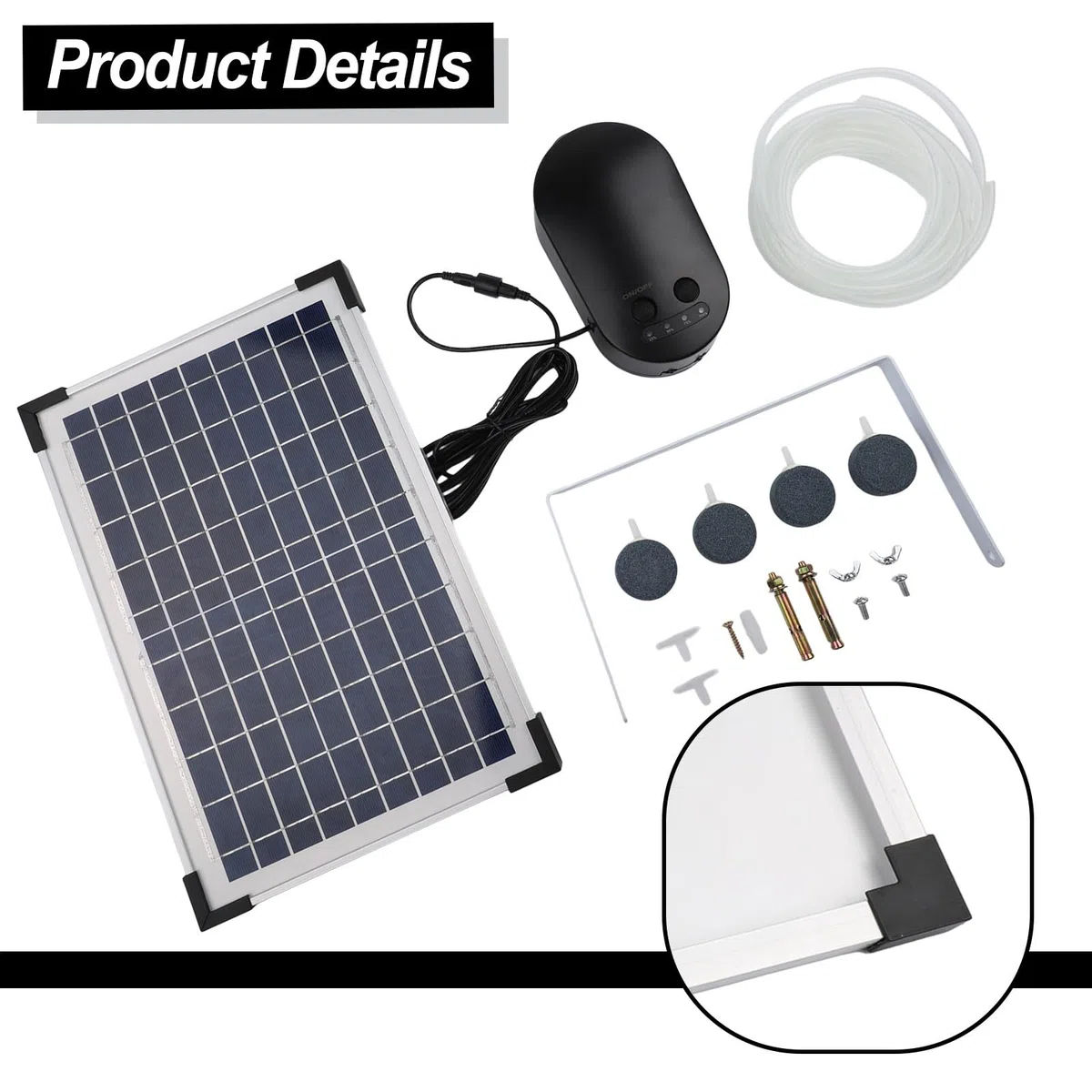 Whychstore Bomba solar de oxígeno de 15 W con batería de respaldo de 7,4 V y 4400 mAh, 3 modos ajustables y piedras de aire duales, para peceras, estanques, baños de pájaros