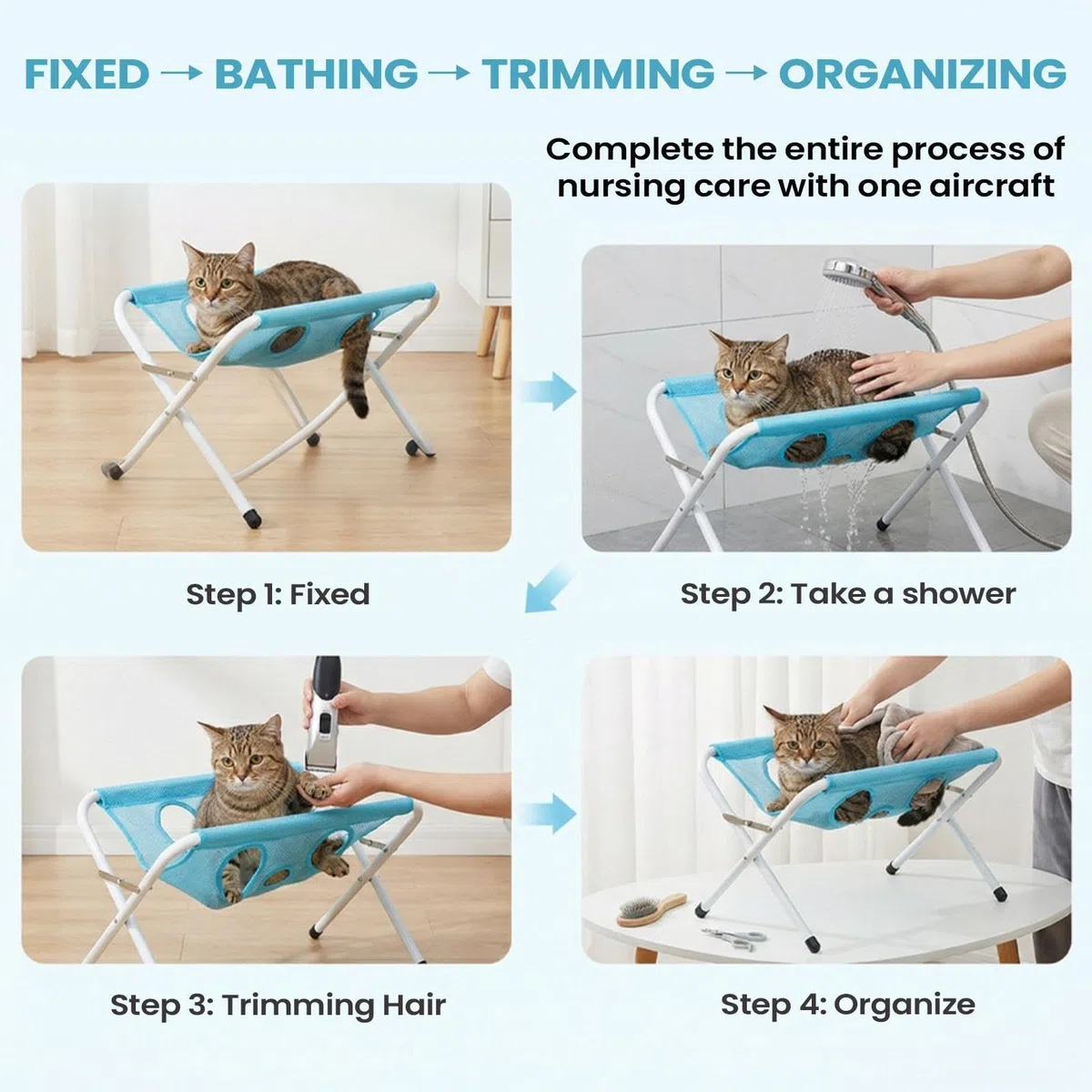 Mesa de Peluquería Canina Resistente a Mordeduras 8 Orificios | Hamaca De Sujeción Para Aseo Felino para Gatos y Cachorros Corte de Uñas Limpieza y Baño