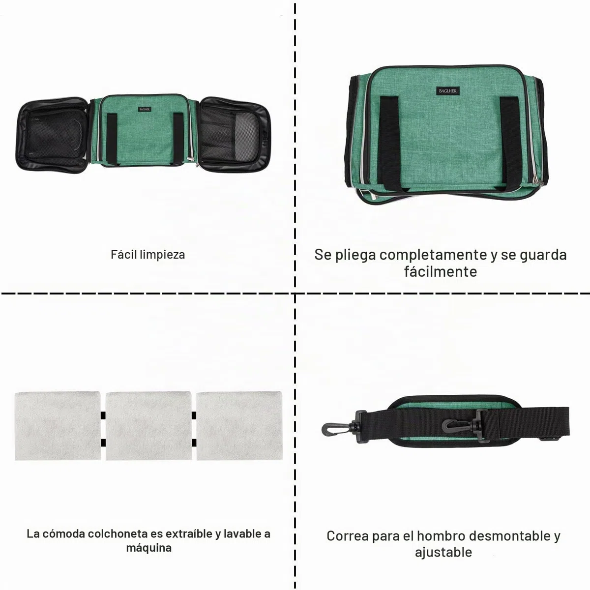 BAGLHER Bolsa transportadora para Gatos, aprobada por aerolíneas, transportador de Mascotas de Lado Suave, 5 Lados, Puertas Abiertas, 3 Lados, expandible, Plegable, con Almohadilla de Forro Polar