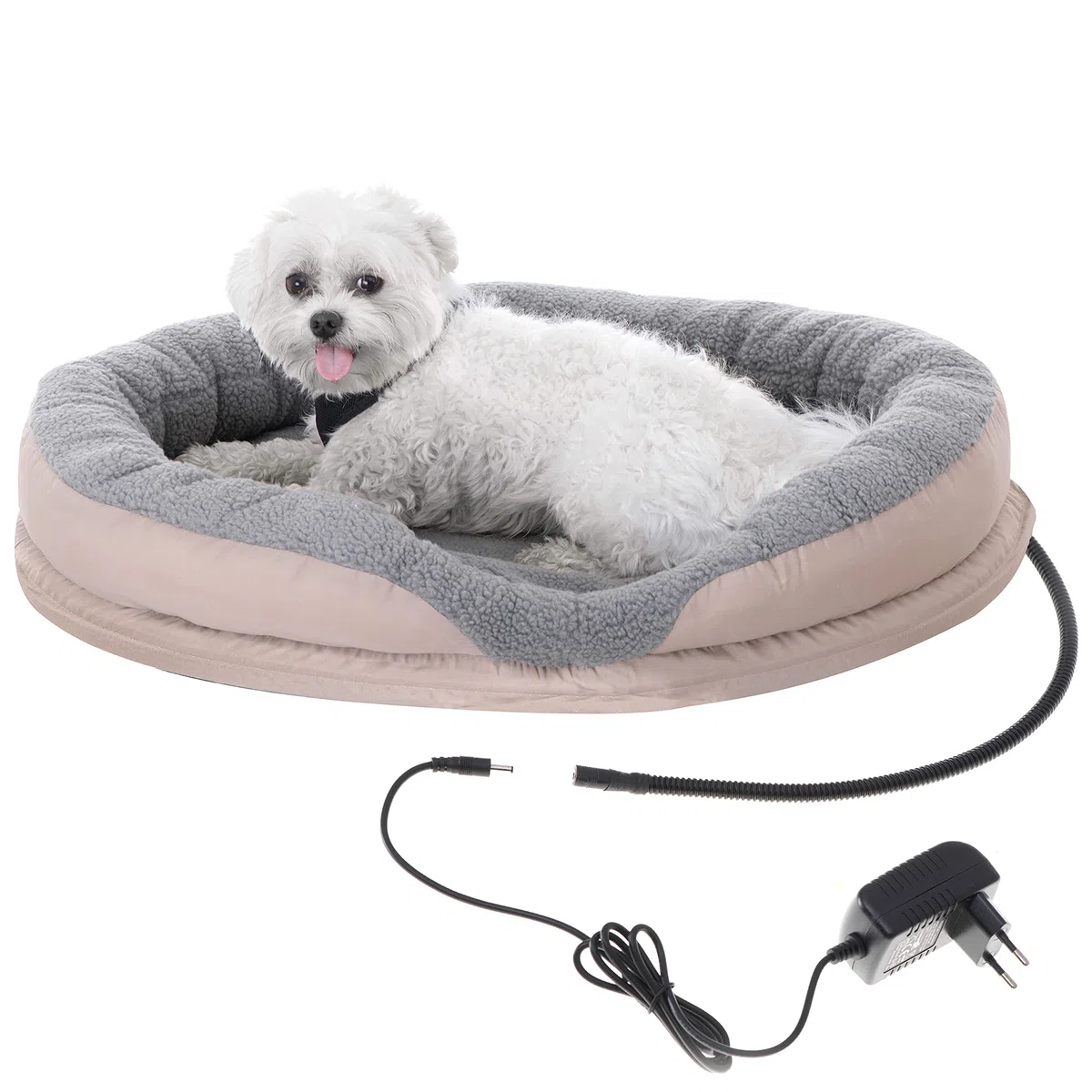 Camry CR7431 Cama para Perros y Gatos eléctrica calefactora Redonda 76x58cm, calefación para Mascotas, Lana sintética Suave, 18W, Blanco/Marrón