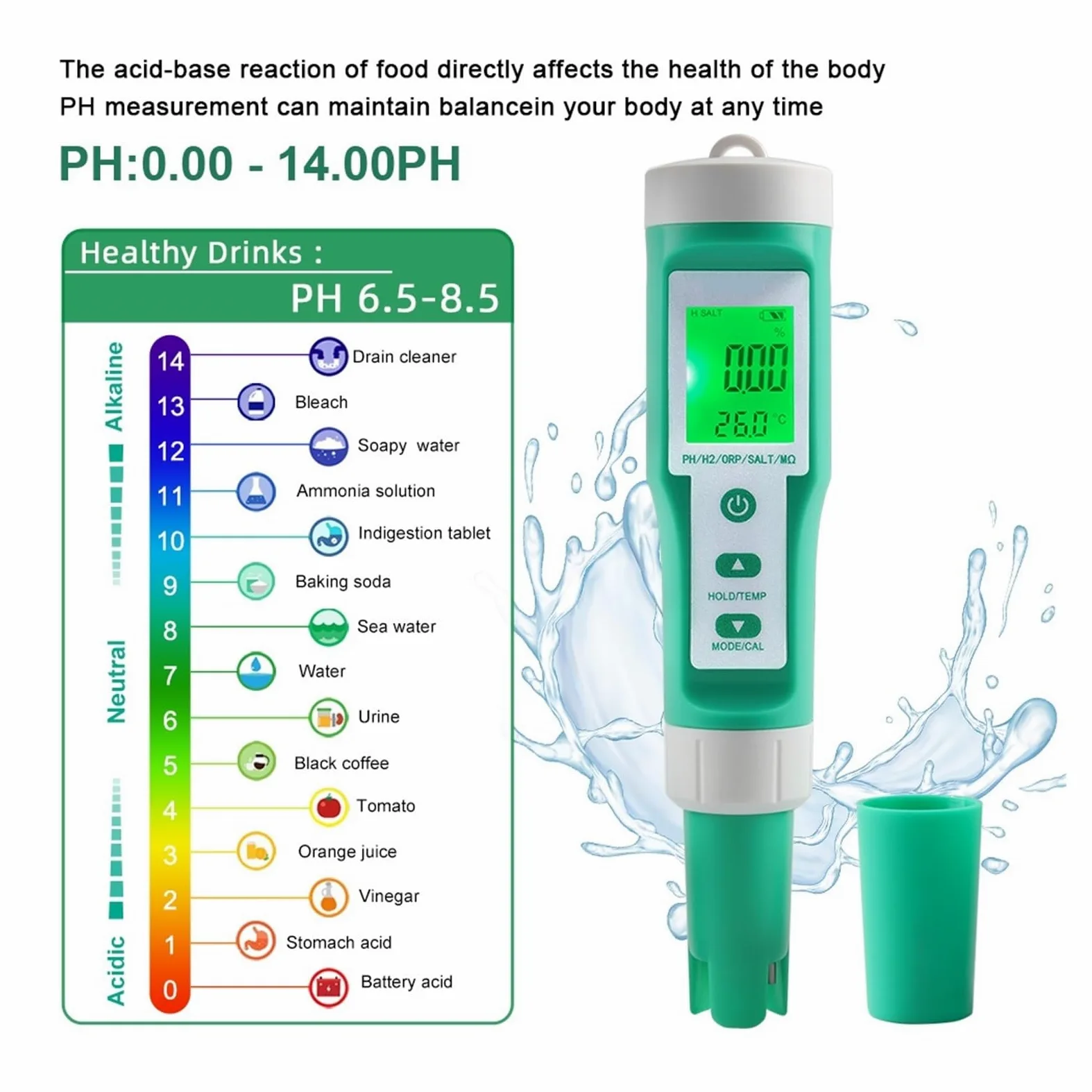 Medidor Agua Medidor De PH Tds Tester Digital ORP EC Salinity H2 SG SPA Acuario Herramienta Prueba Agua Solución Fertilizante Resistividad Instrumentos Multiusos Preciso Fácil