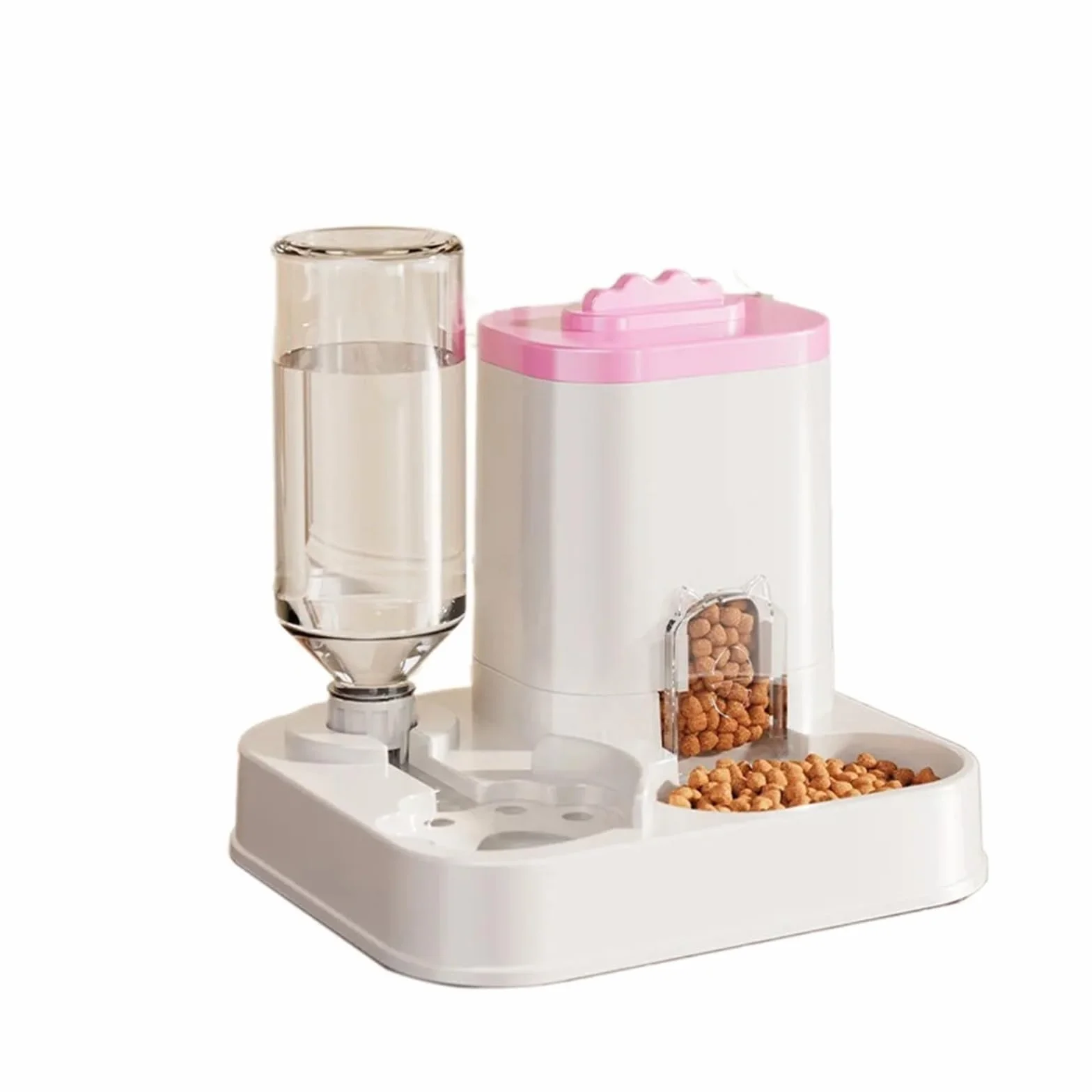Dispensador de Comida for Gatos 2 en 1 con separación Alimentos Secos y húmedos, Bebedero automático Desmontable(Pink)