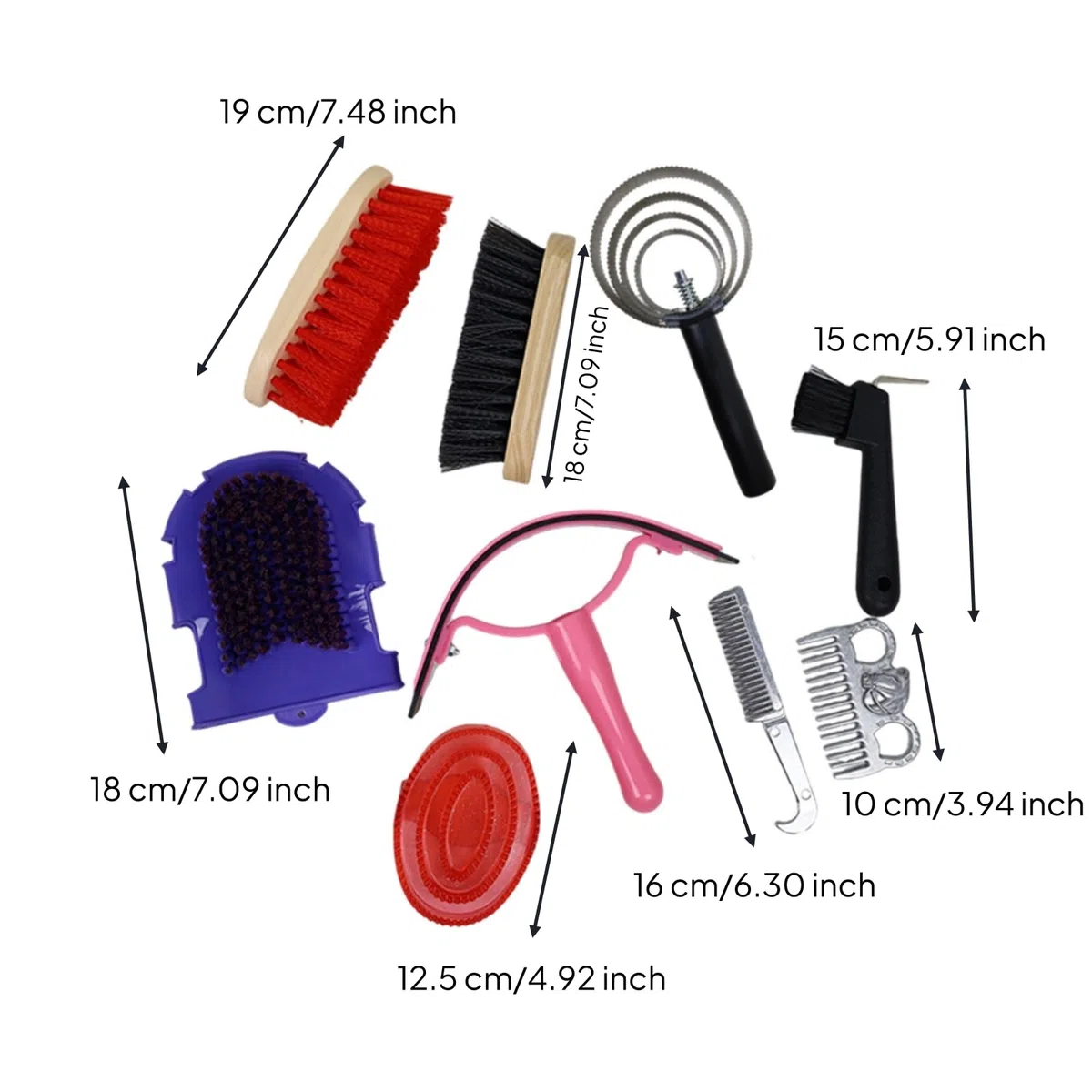 9 Piezas Cepillos para Cuidado Cepillo de Crin Peine Metálico de Goma Cepillo de Mano con Bolsa Impermeable y Mango de Madera Adecuado para Viajes Ecuestres