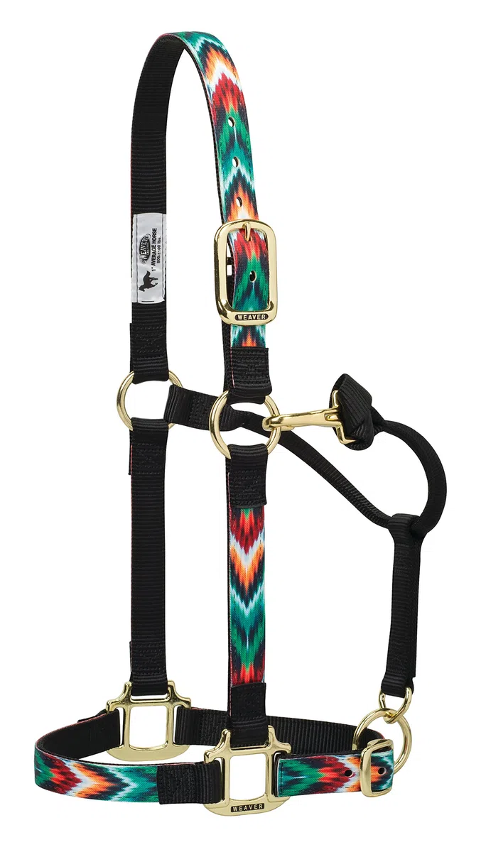 Weaver Equine Weaver Leather Nylon Halter Cabestro de Caballo Ajustable de Nailon para Barbilla y Garganta, Promedio, Multicolor, Negro/Multi Chevron, Average Horse