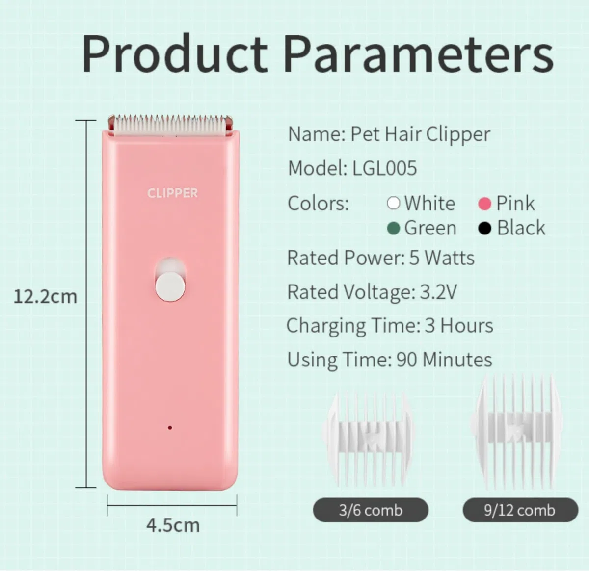 Práctico recortador de pelo de mascotas recomendado por el veterinario, súper silencioso, de larga duración (resistente al agua, recargable por USB, afeitadoras de aseo para perros y gatos con